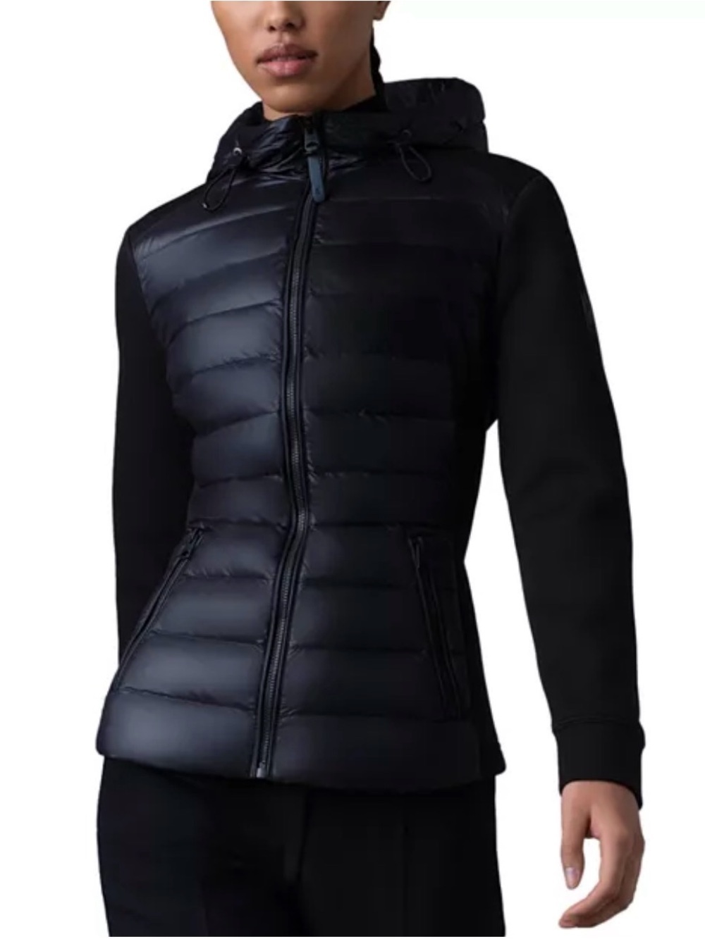 Mackage Women’s Della Hooded Mixed Media Jacket Puffer Hybrid Hooded Jacket Sz L - Picture 8 of 16
